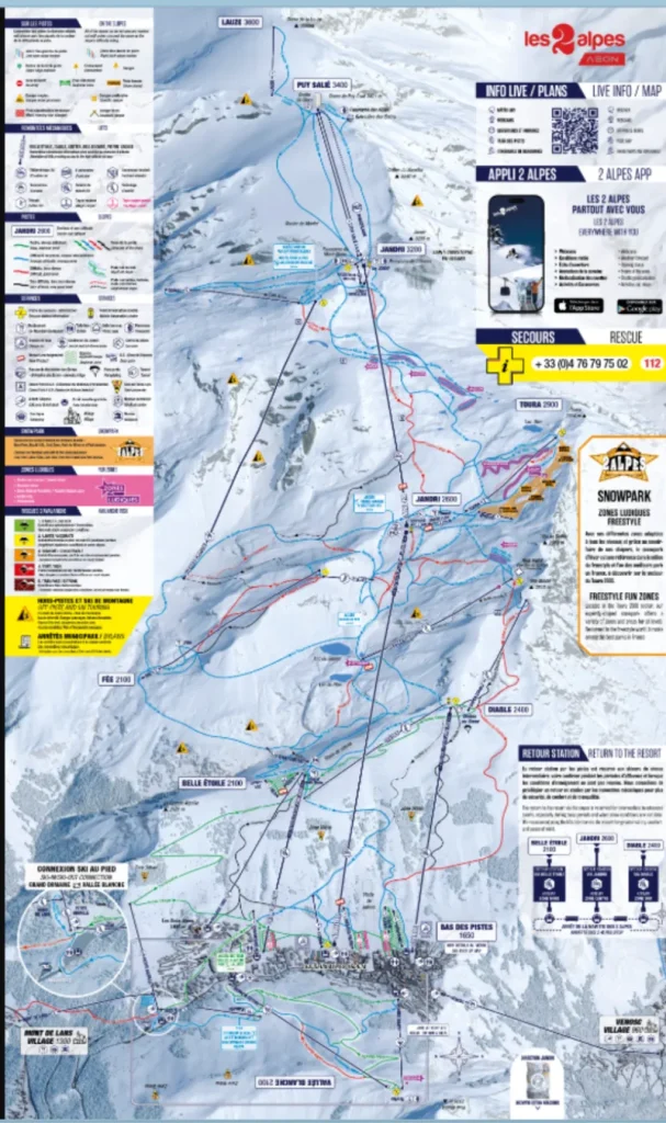 Plan des pistes des Deux Alpes

