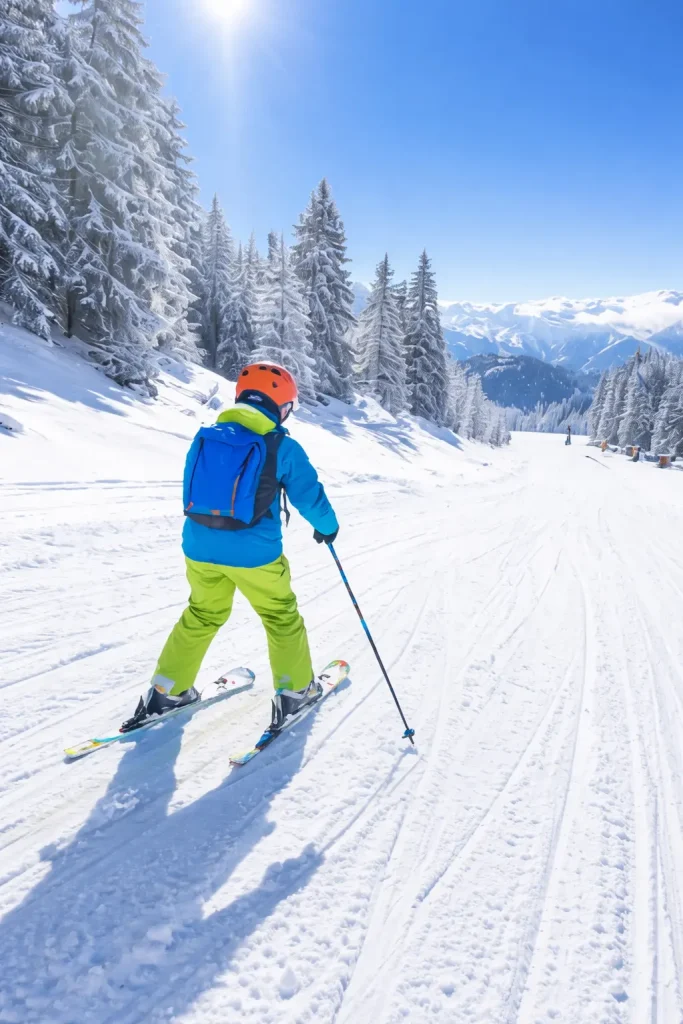 Skieur débutant sur une piste de ski