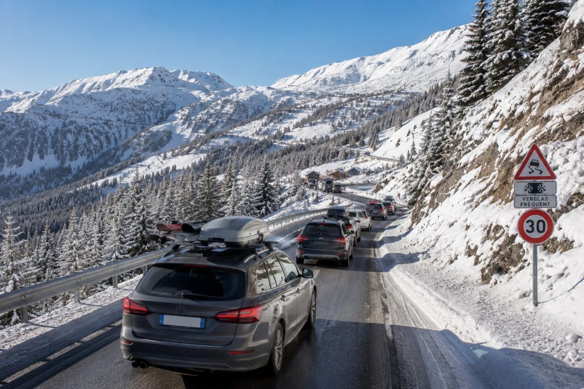 La route d'accès pour se rendre dans les stations de ski