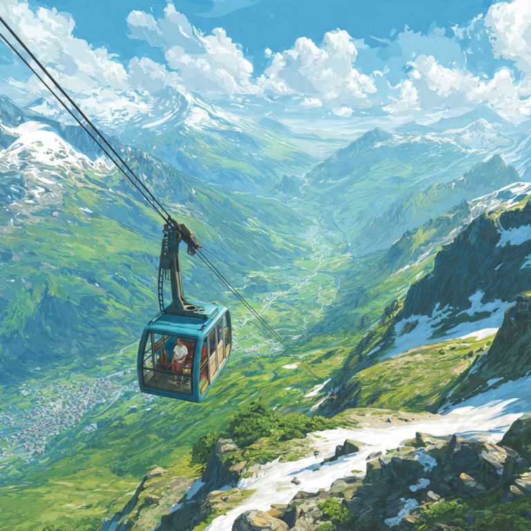 Fuir canicule 38°C Paris, télécabine montagne ouverte avec air frais 14°C altitude