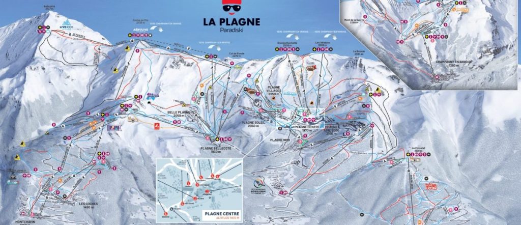 Plan des pistes de La Plagne et de Paradiski