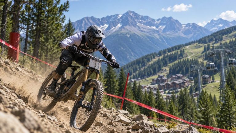 Un Vététiste en pleine descente à Puy-Saint-Vincent