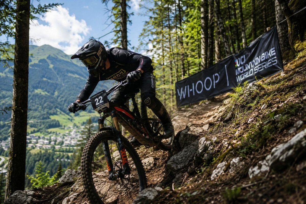 Un concurrent de la Coupe du Monde de VTT Enduro