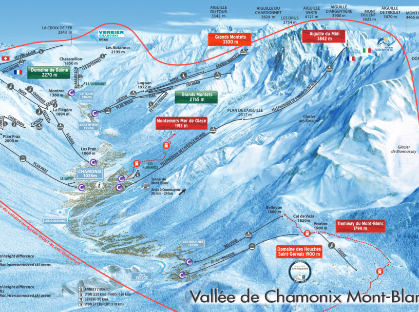 Aperçu du plan des pistes de Chamonix