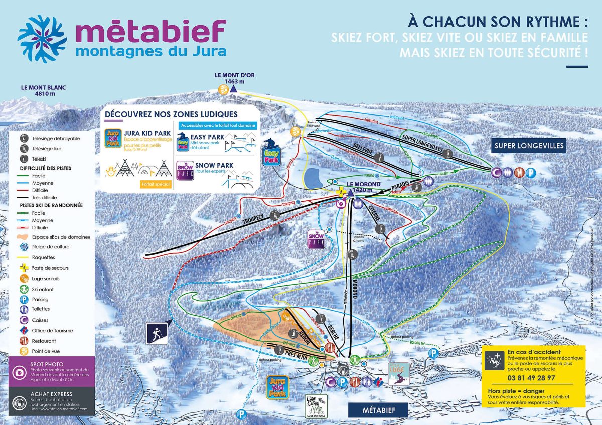 Plan des pistes de Métabief hiver 2026-2027