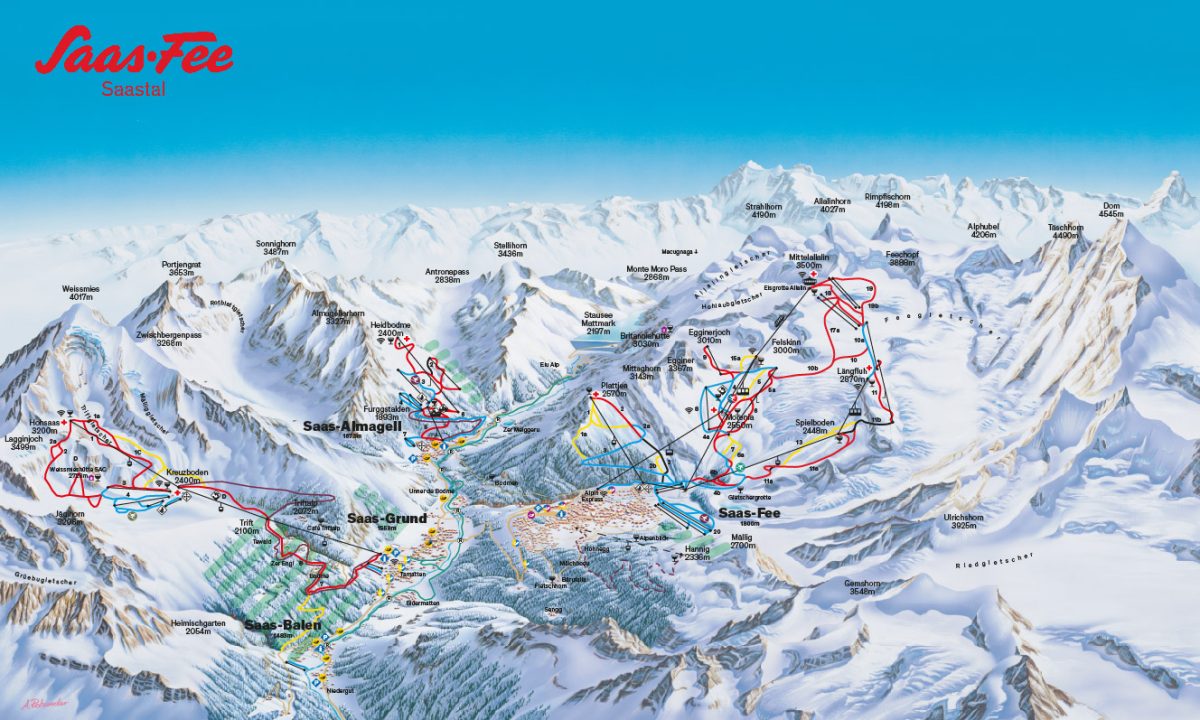 Aperçu du plan des pistes de Saas-Fee