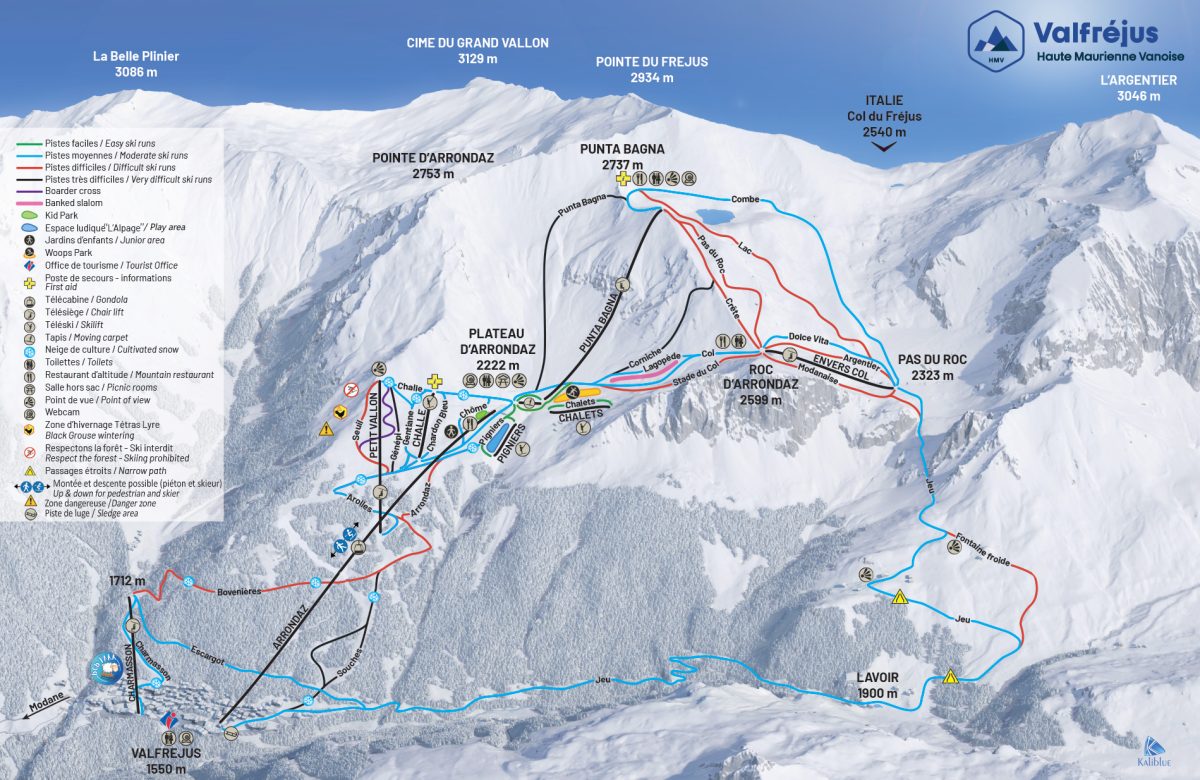 Aperçu du plan des pistes de Valfréjus