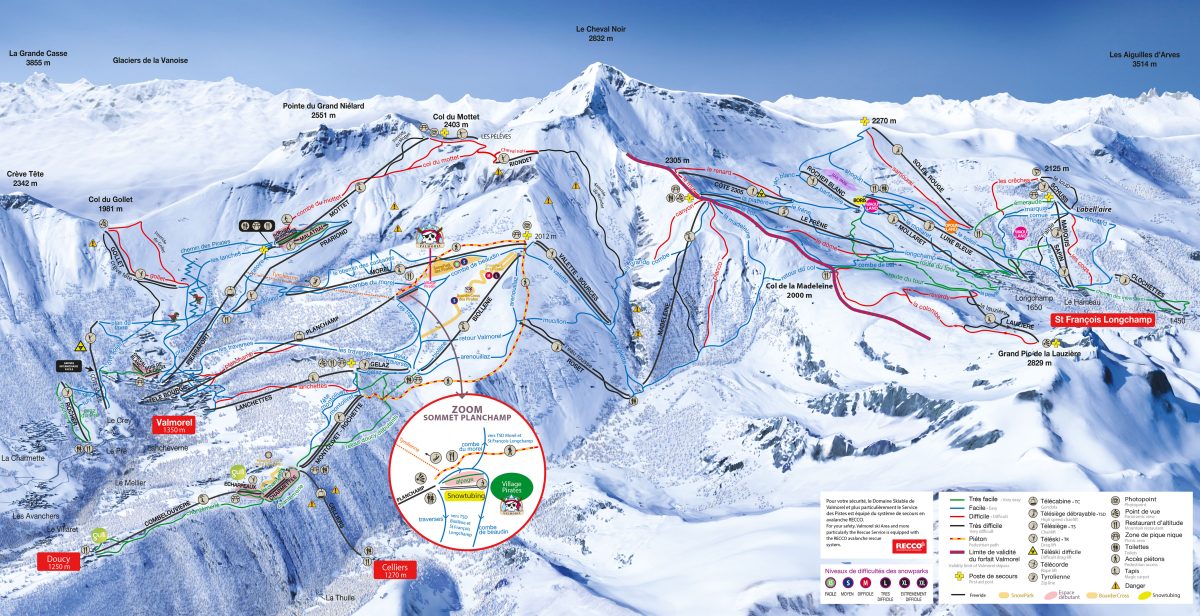 Plan des pistes de Valmorel et du Grand Domaine
