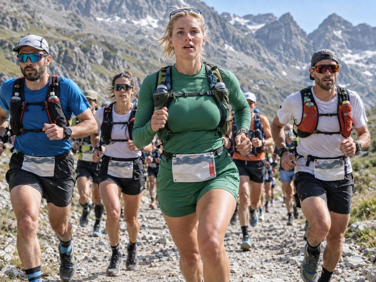 Traileurs du 100 Miles Pyrénées Méditerranée 2026 courant de face sur un sentier de montagne