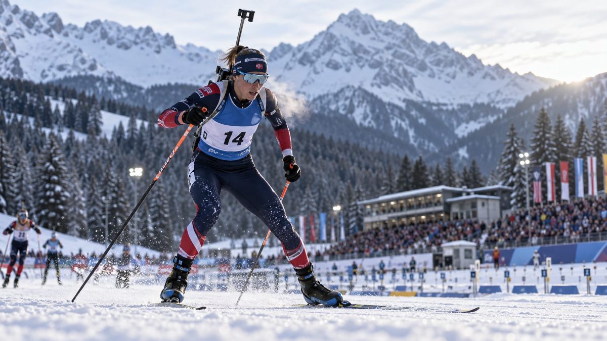 Un athlète de la coupe du monde de Biathlon en course