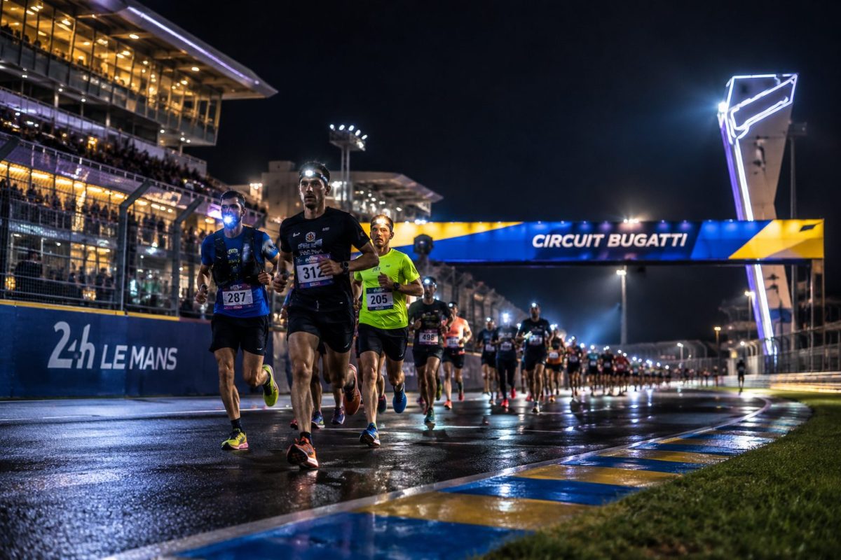 Des participants du Half Ekiden Run Aventure Le Mans 2026 de nuit