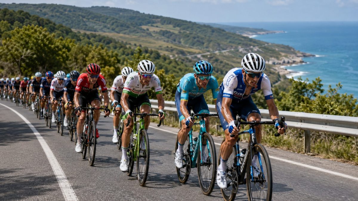 Le peloton du tour d'Istanbul 2026 qui longe la mer