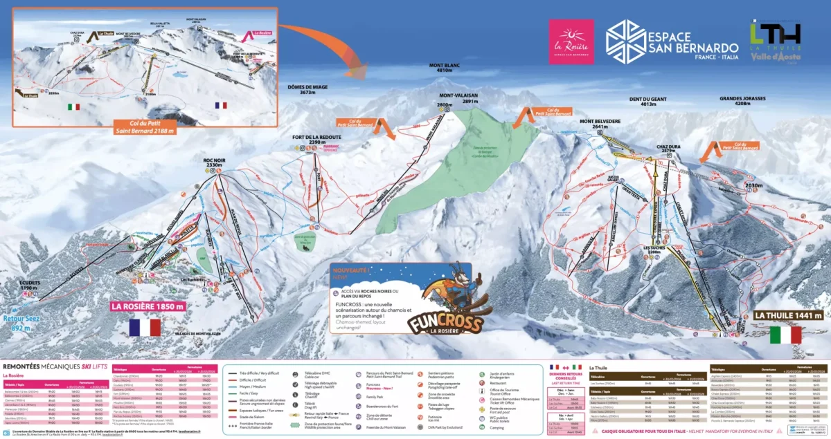 Aperçu du plan des pistes de La Rosière et de l'Espace San Bernardo