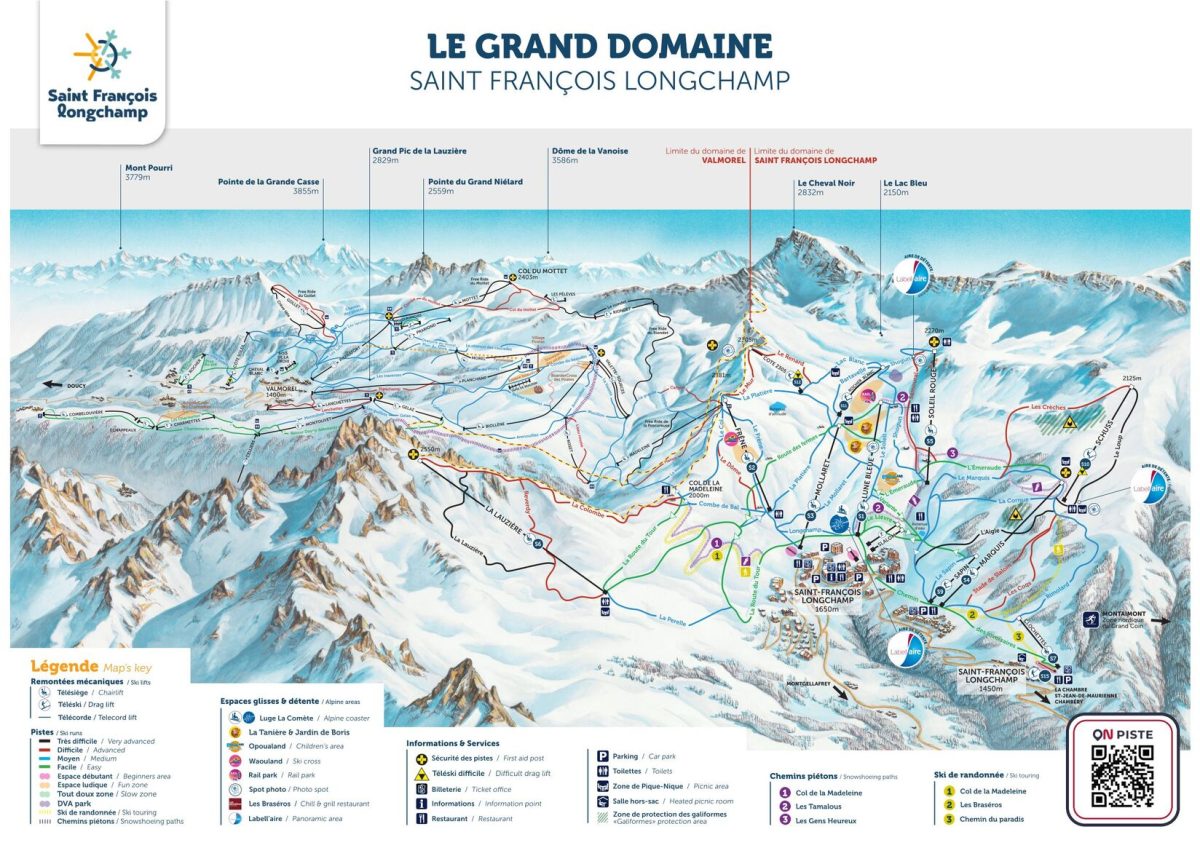 Plan des pistes de Saint-François-Longchamp et du Grand Domaine