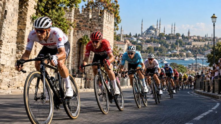 LEs coureurs du Tour d'Istanbul qui longent la mer