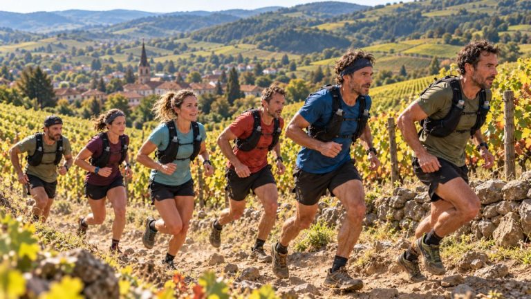 Des concurrentrs de l'Ultra Trail du Beaujolais Village