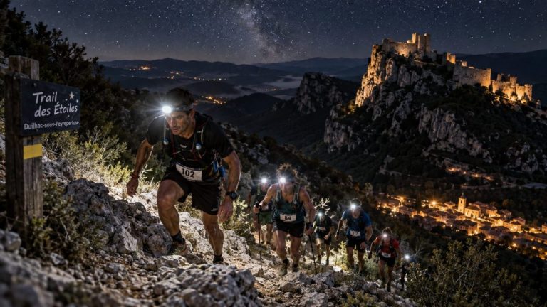 Le Trail des étoiles 2026 avec plusieurs concurrents dans la nuit