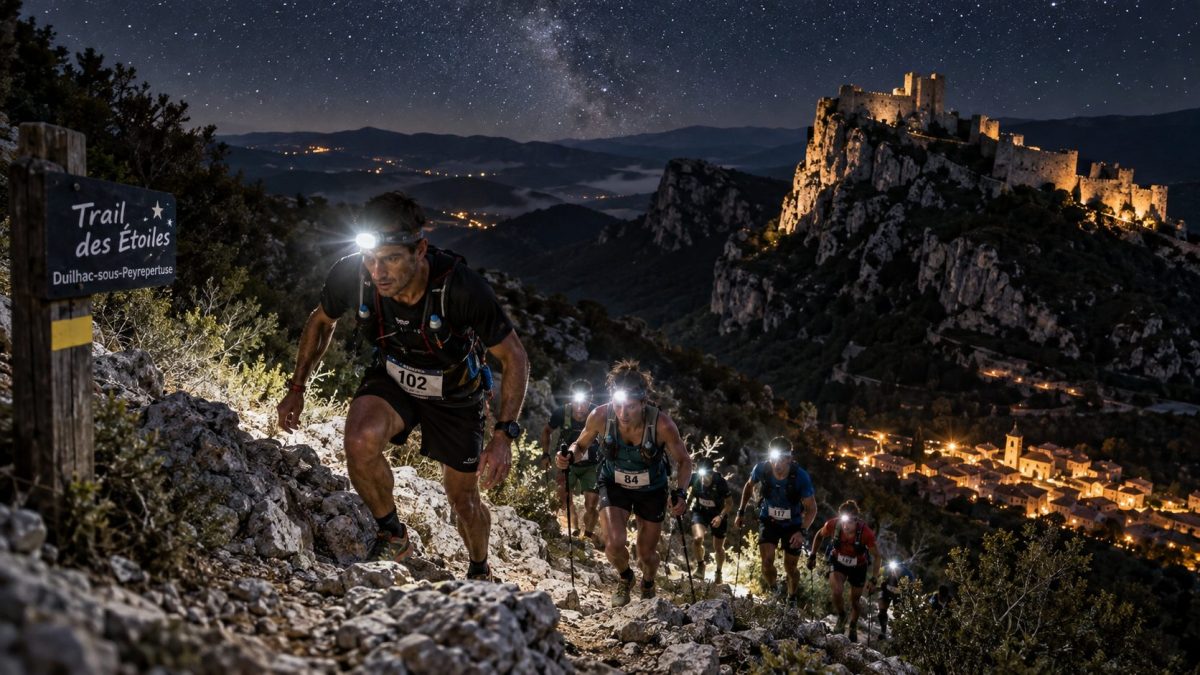 Le Trail des étoiles 2026 avec plusieurs concurrents dans la nuit