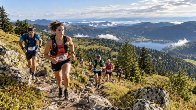 Deux participants du Trail du Schnepf 2026 dans le massig des Vosges