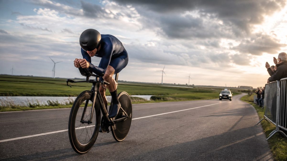 Un coureur dispute le contre-la-montre du ZLM Tour 2026 aux Pays-Bas