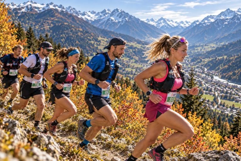 Coureurs et coureuses de l’EDF Trail des Vallées d’Aigueblanche 2026 sur un sentier alpin en Savoie