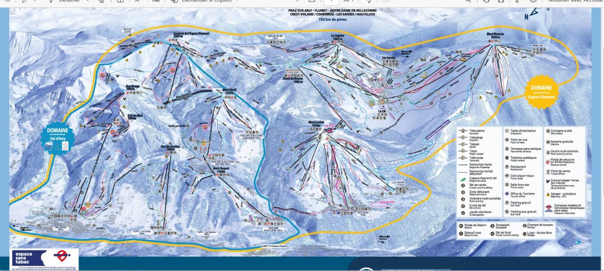 Plan des pistes de Praz-sur-Arly et de l'Espace Diamant