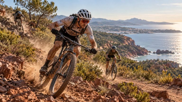Coureurs VTT et gravel sur les sentiers du Roc d’Azur 2026 entre Fréjus et Roquebrune-sur-Argens